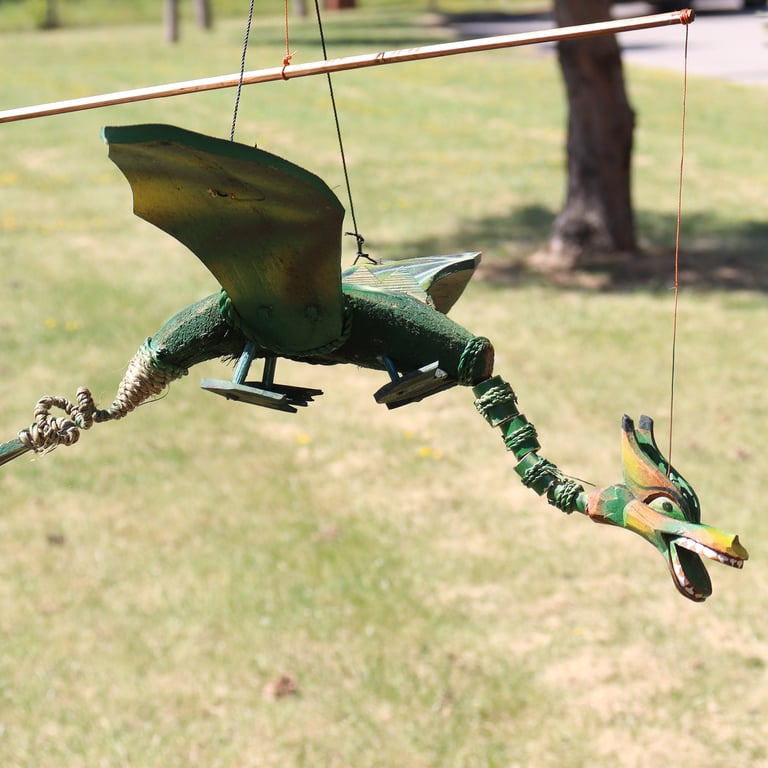 Green Coconut Dragon Mobile - Handcrafted Bohemian Decoration for Kids Room (37cm)