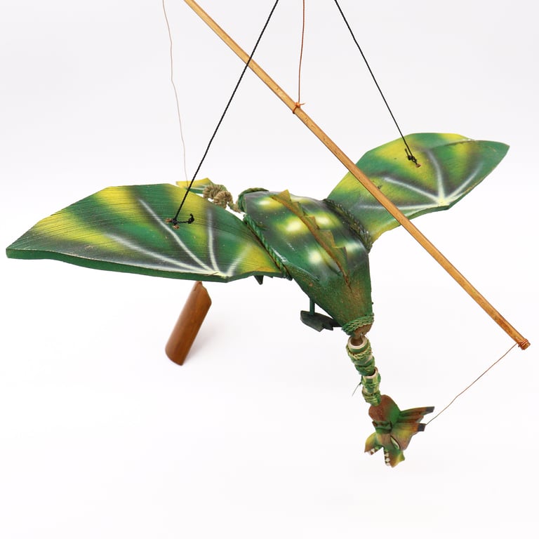 Green Coconut Dragon Mobile - Handcrafted Bohemian Decoration for Kids Room (37cm)