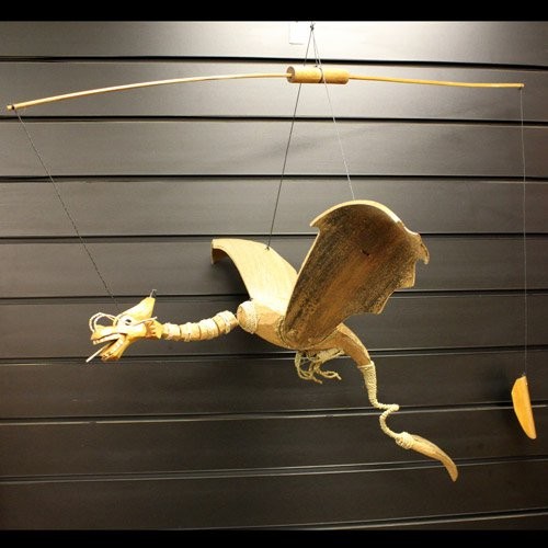 Large Natural Coconut Dragon Mobile 46cm Nursery Decor Wall Hanging for Kids Room Ceiling Decoration