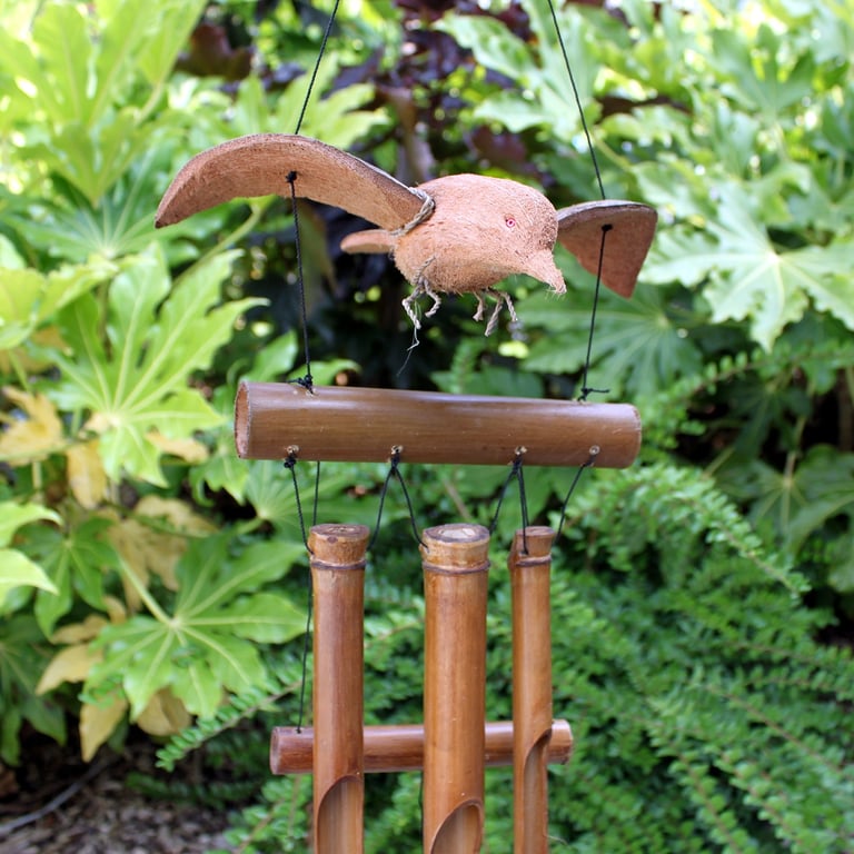 Handcrafted Coconut Blackbird Wind Chimes - Tropical Nature Decor