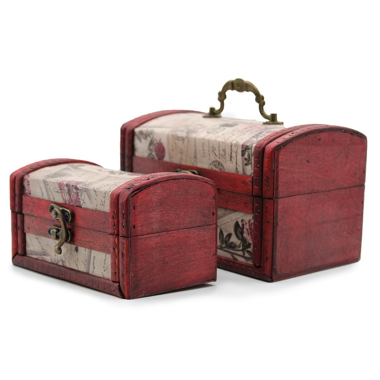 Rose Design Colonial Boxes - Antique Style Decorative Storage Sets of 2