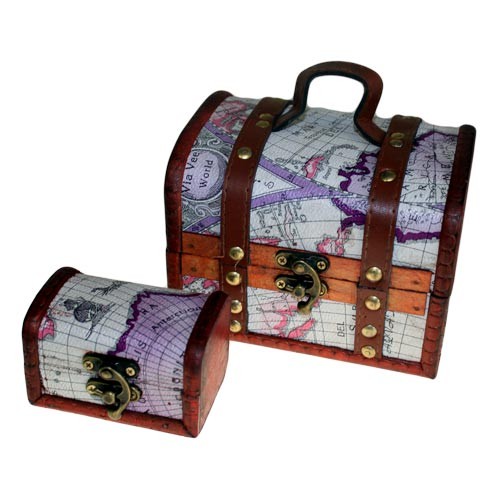 Atlas Design Sets of 2 Colonial Wooden Storage Boxes - Antique Style