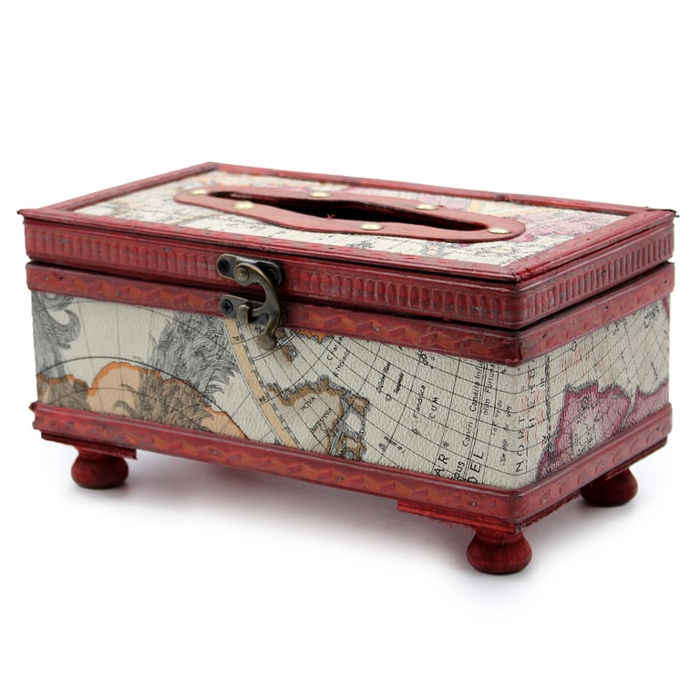 Vintage Map Tissue Box with Legs - Organizational Furniture Holder