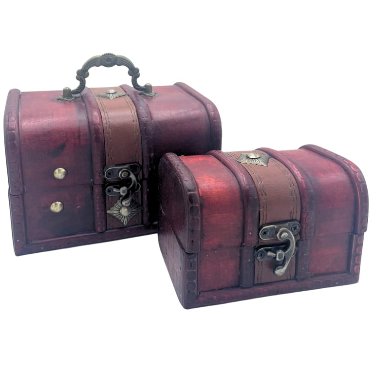 Natural Treasure Chest Set of 2 - Handcrafted Wooden Decorative Gift Boxes