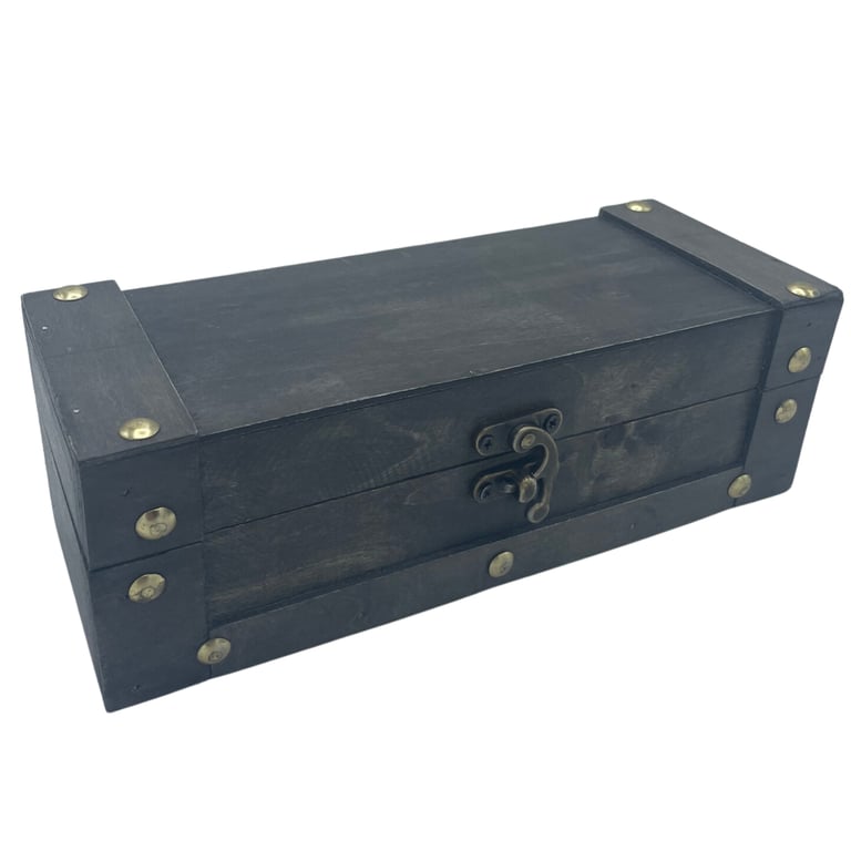 Long Grey Wooden Tea Chest - Large Vintage Storage Solution