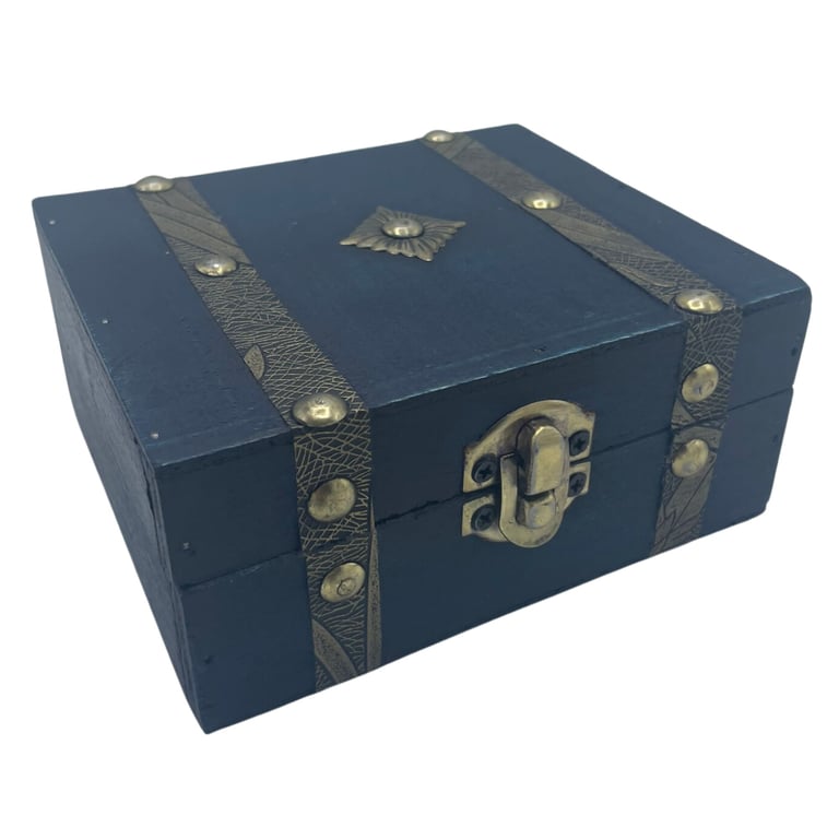Teal Wooden Square Storage Tea Chest - Antique Decorative Furniture