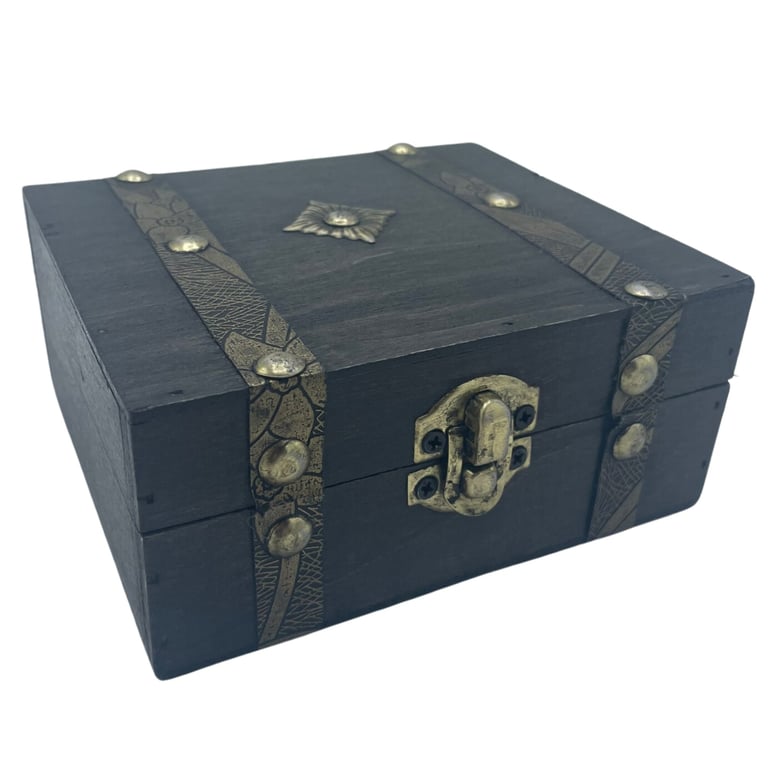 Grey Wooden Square Tea Chest Storage Container with Antique Style Caddy Design