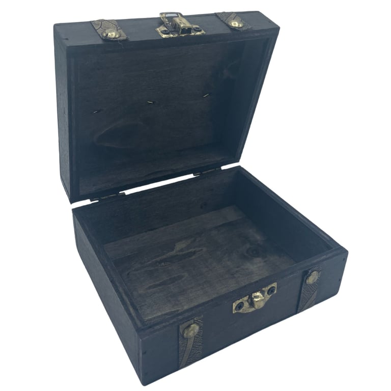 Grey Wooden Square Tea Chest Storage Container with Antique Style Caddy Design