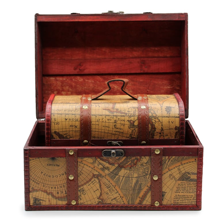 3 Piece Antique Map Chest Set - Vintage Storage Solution