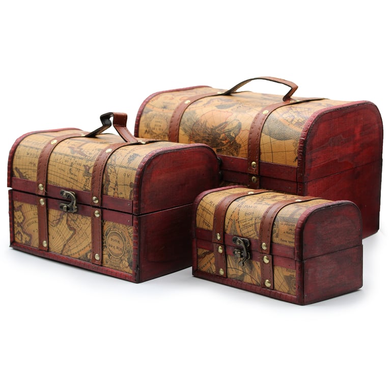 3 Piece Antique Map Chest Set - Vintage Storage Solution