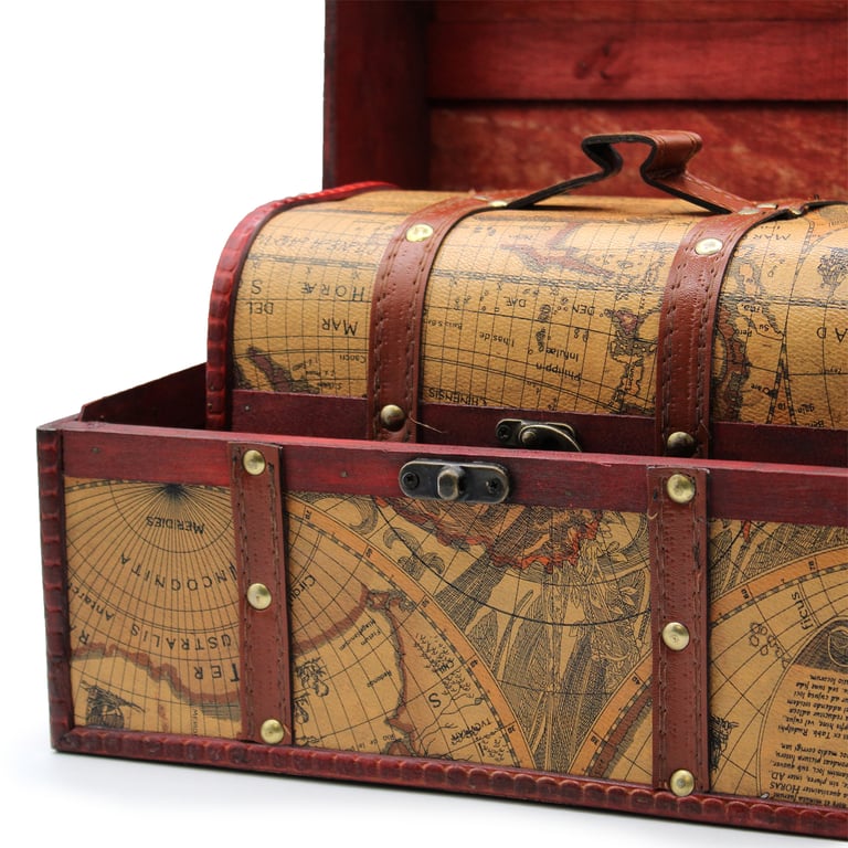 3 Piece Antique Map Chest Set - Vintage Storage Solution