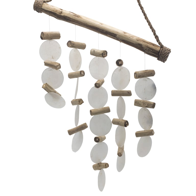 Pearl Effect Driftwood Chime - Natural Wood Outdoor Wind Chime for Garden Decoration