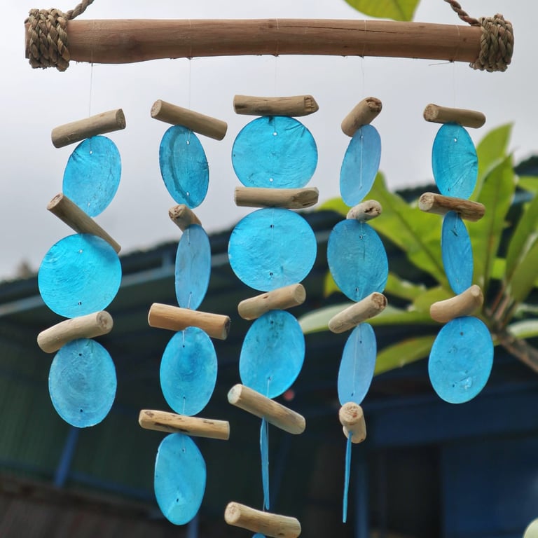 Blue Driftwood Ocean Chime - Handcrafted Wind Chime for Outdoor Beach Decor