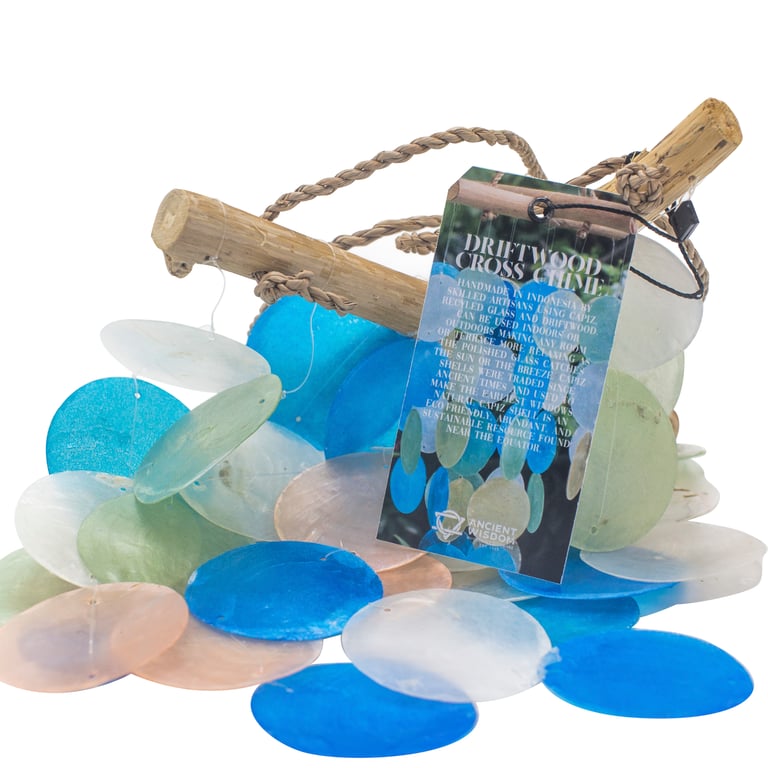 Driftwood Cross Chime (Blue & Pearl) - Decorative Sound Accessory