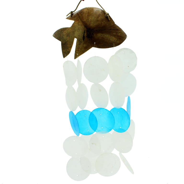 30cm Coconut & Capiz Windchimes - Blue Dolphins Ocean Themed Decorative Chimes