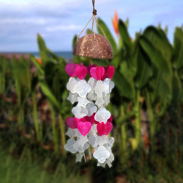 Coconut & Capiz Windchimes - 35cm Pink and White Decorative Chimes