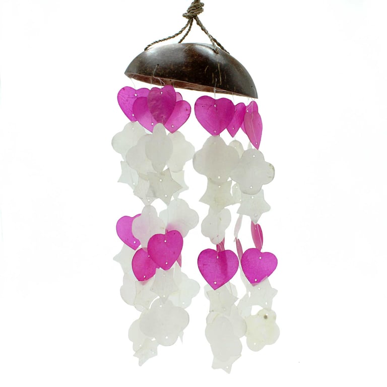 Coconut & Capiz Windchimes - 35cm Pink and White Decorative Chimes