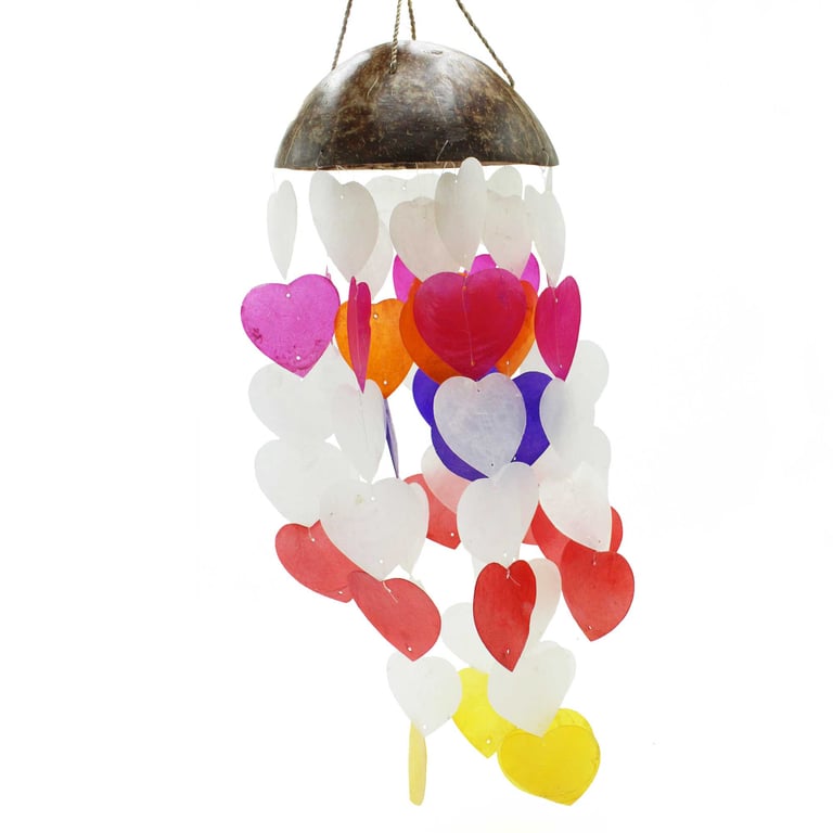 40cm Coconut & Capiz Windchimes - Large Heart Design - Luminara Collection