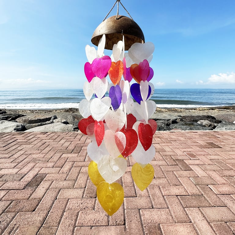 40cm Coconut & Capiz Windchimes - Large Heart Design - Luminara Collection