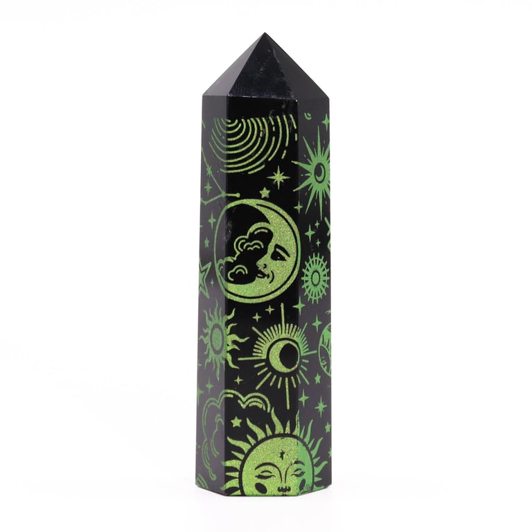 Black Obsidian Point - Natural Forest Green Mystic Story Crystal Point