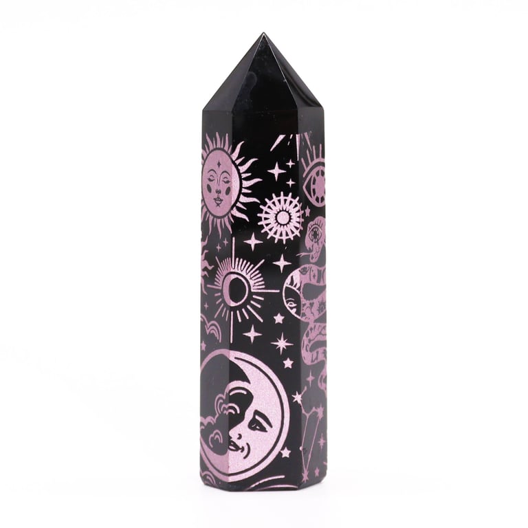 Black Obsidian Point - Mystic Story Rose Pink Crystal Healing Stone