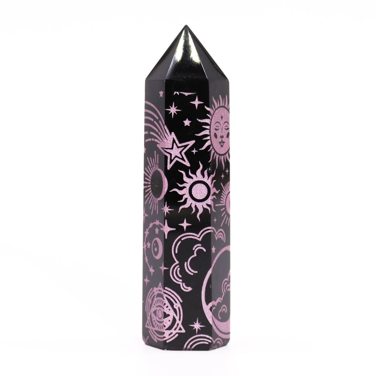 Black Obsidian Point - Mystic Story Rose Pink Crystal Healing Stone