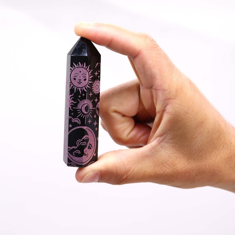 Black Obsidian Point - Mystic Story Rose Pink Crystal Healing Stone