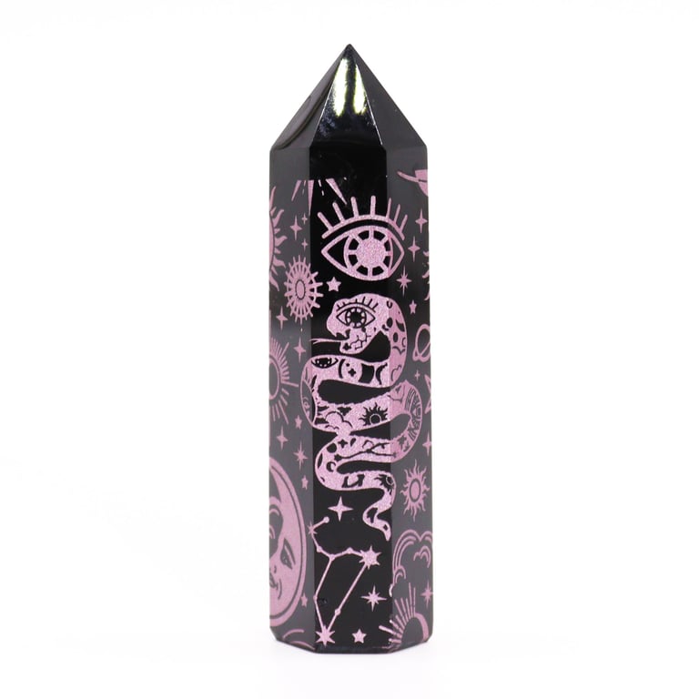 Black Obsidian Point - Mystic Story Rose Pink Crystal Healing Stone