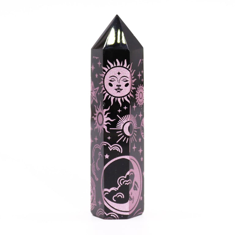 Black Obsidian Point - Mystic Story Rose Pink Crystal Healing Stone