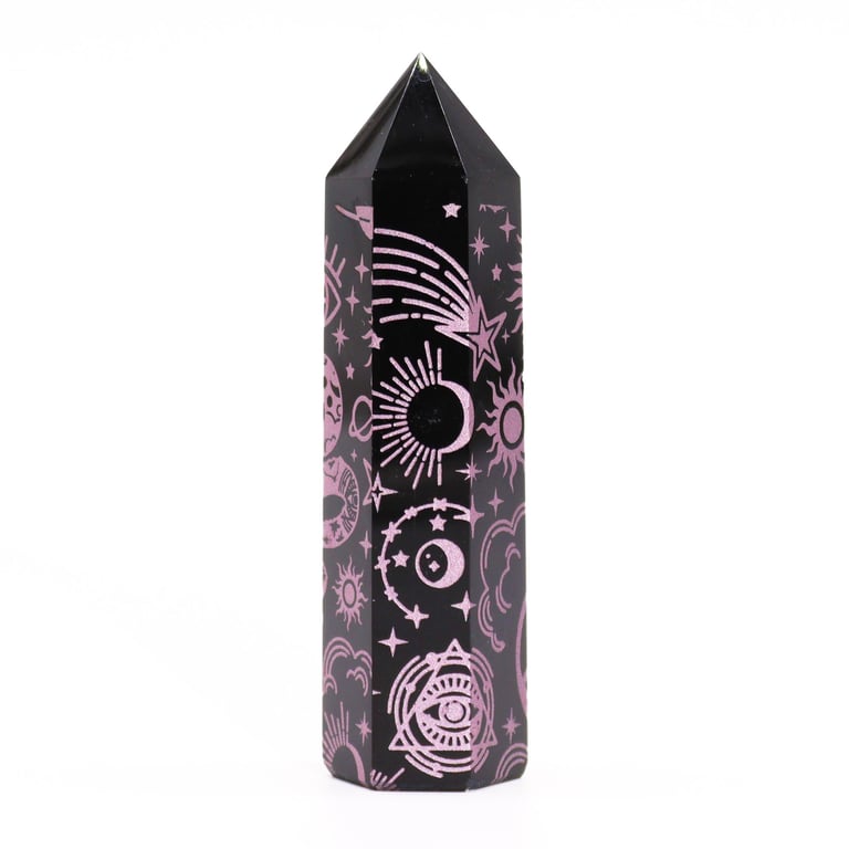Black Obsidian Point - Mystic Story Rose Pink Crystal Healing Stone