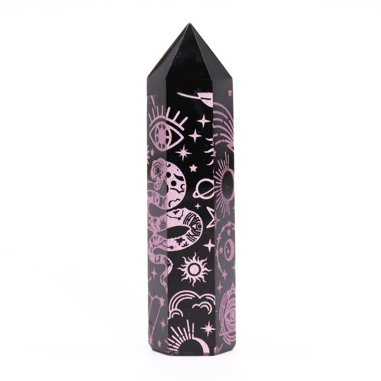 Black Obsidian Point - Mystic Story Rose Pink Crystal Healing Stone