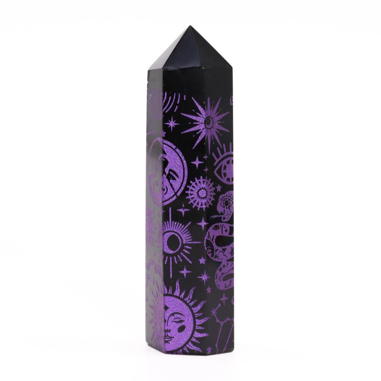 Black Obsidian Point - Deep Purple Metaphysical Stone for Healing and Balance