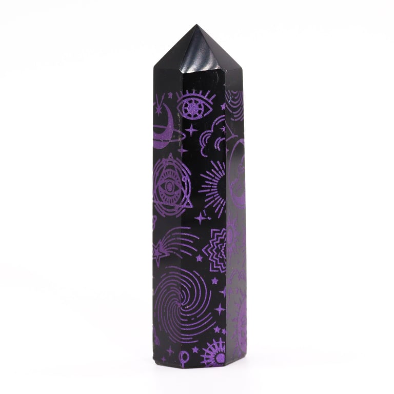Black Obsidian Point - Deep Purple Metaphysical Stone for Healing and Balance