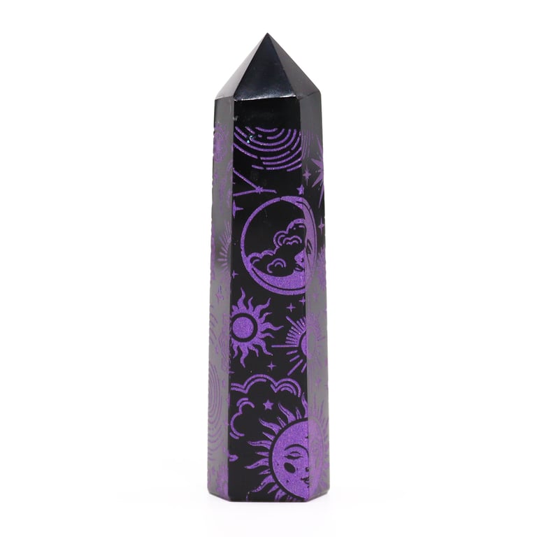Black Obsidian Point - Deep Purple Metaphysical Stone for Healing and Balance