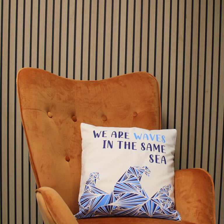 Cotton Cushion Cover - Waves Print - We are Grey, Blue & Natural