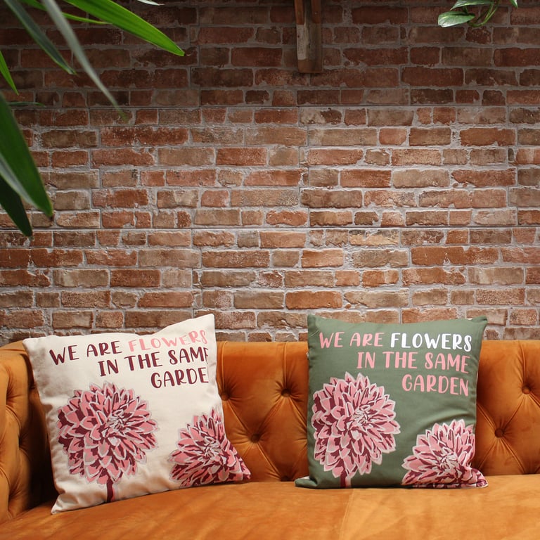 Cotton Cushion Cover - Floral Design - We Are Flowers (Olive, Pink & Natural)