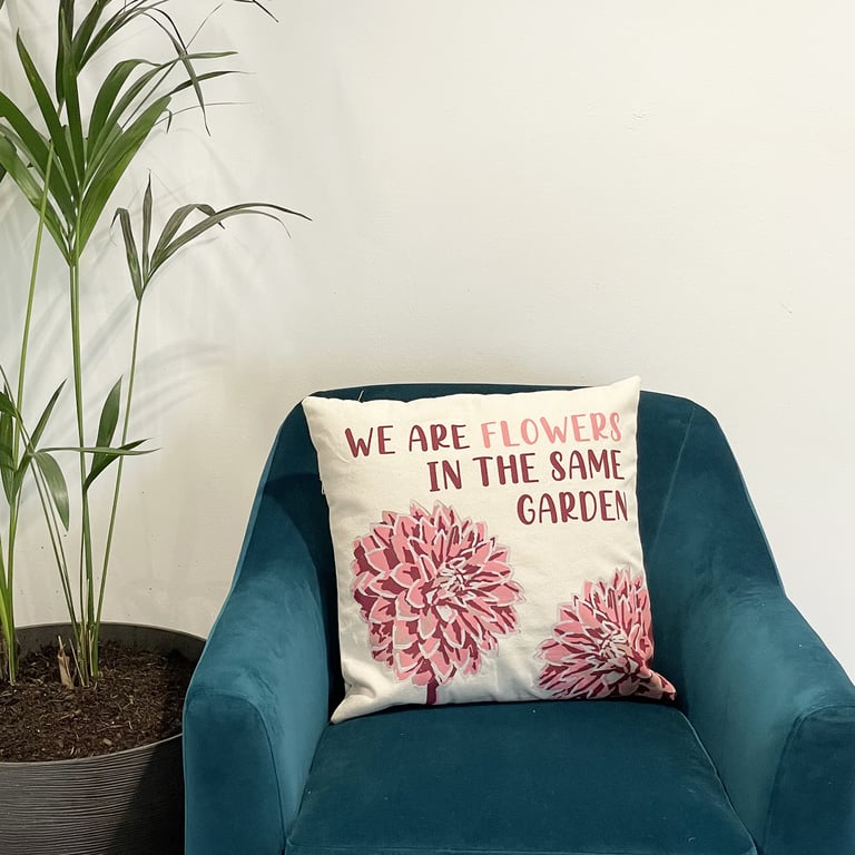 Cotton Cushion Cover - Floral Design - We Are Flowers (Olive, Pink & Natural)