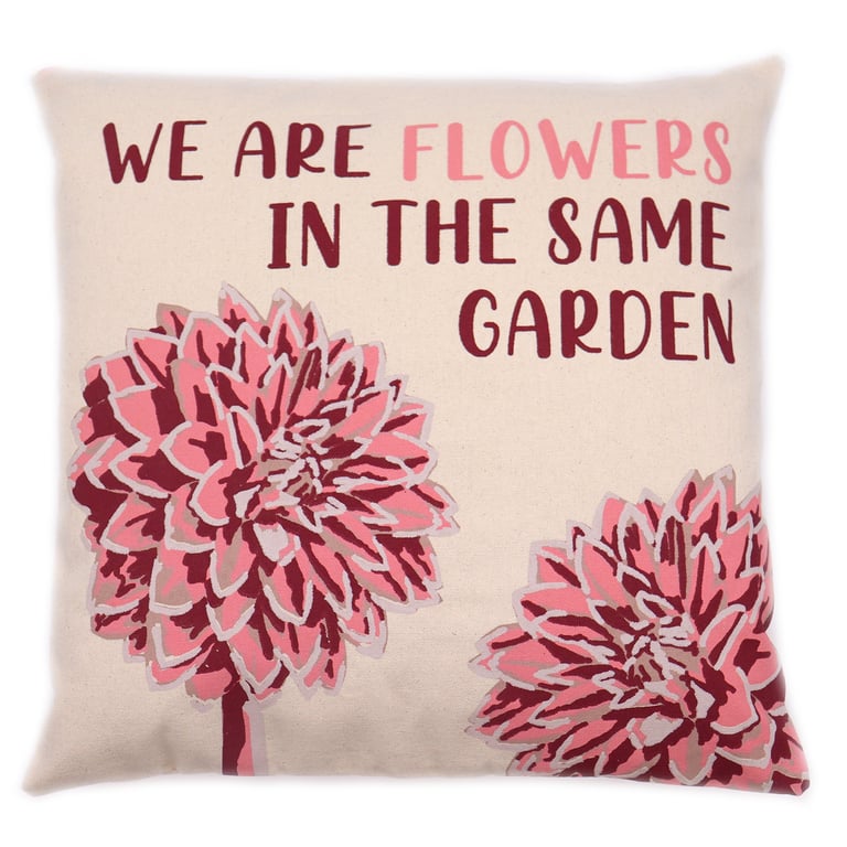 Cotton Cushion Cover - Floral Design - We Are Flowers (Olive, Pink & Natural)