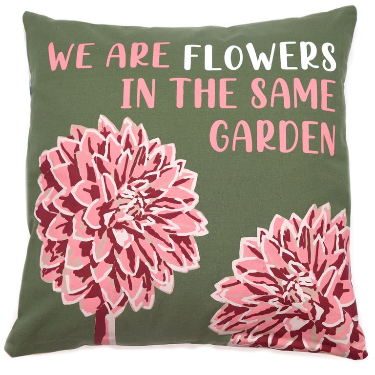 Cotton Cushion Cover - Floral Design - We Are Flowers (Olive, Pink & Natural)