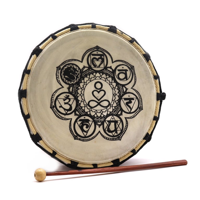 25cm Shamanic Chakra Drum & Sticks - Spiritual Healing Tool