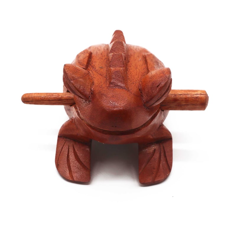 Large Croaking Wooden Frog Figurine - Amphibian Decoration and Home Decor Item