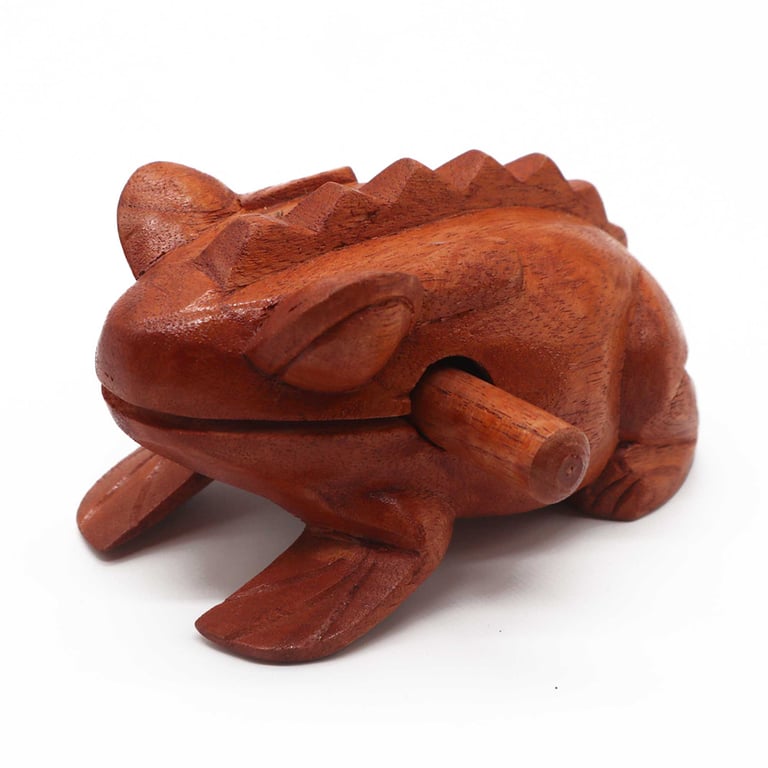 Large Croaking Wooden Frog Figurine - Amphibian Decoration and Home Decor Item