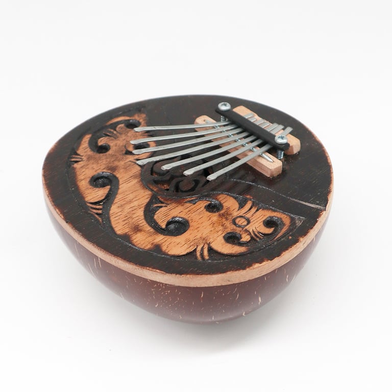 Antique Kalimba Handcrafted Wooden Instrument with Coconut Shell Resonator