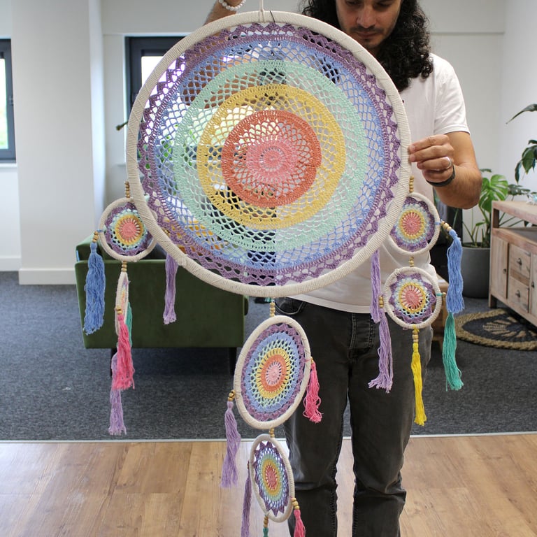 55cm Pastel Rainbow Large Dreamcatcher - Vibrant Decor Accessory