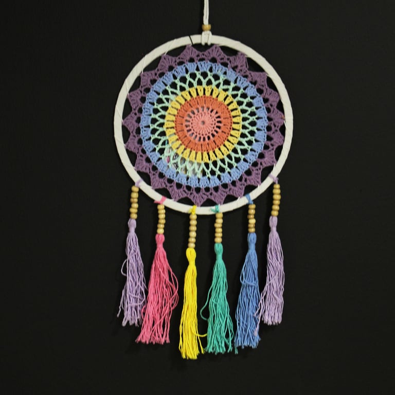 Handmade Small Pastel Rainbow Dreamcatcher (22x56cm) - Native-Inspired Home Decor