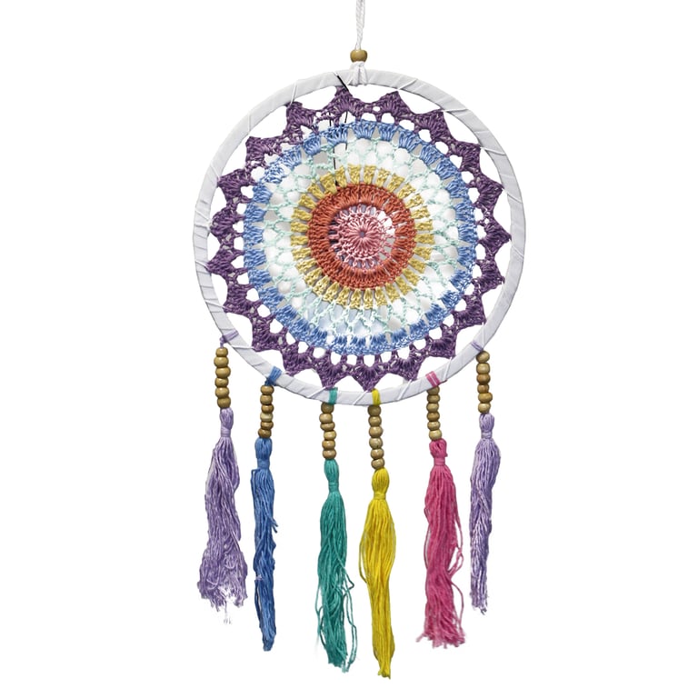 Handmade Small Pastel Rainbow Dreamcatcher (22x56cm) - Native-Inspired Home Decor
