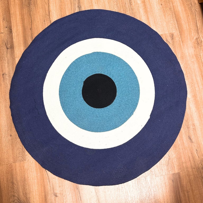 Handwoven Cotton Rope Evil Eye Rug - Bohemian Decor, Spiritual Protection