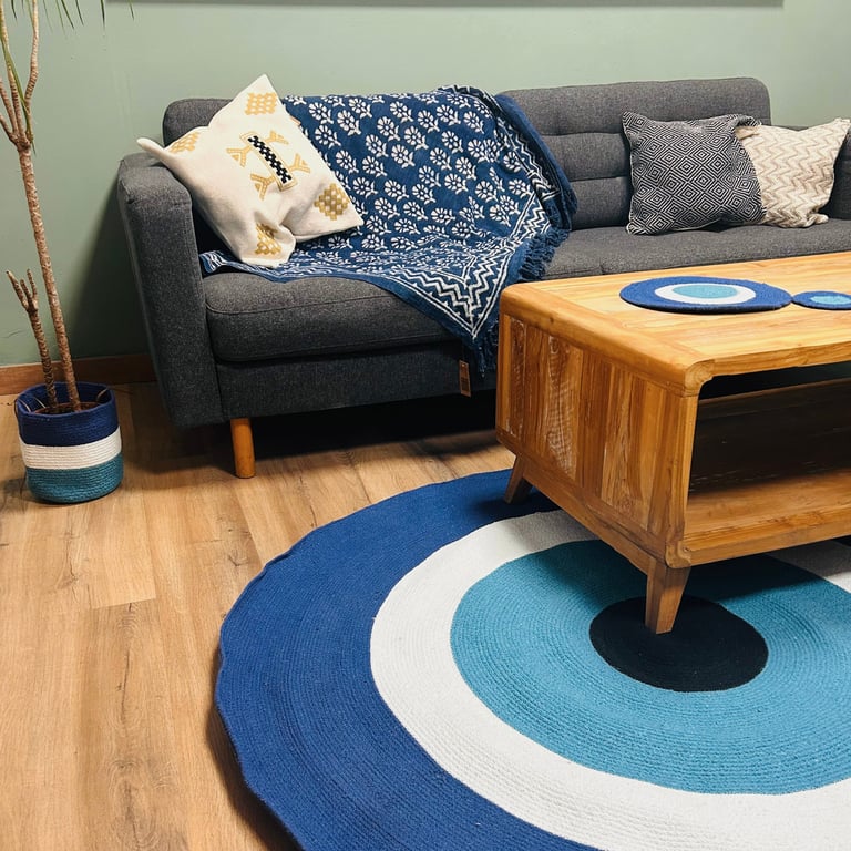 Handwoven Cotton Rope Evil Eye Rug - Bohemian Decor Addition