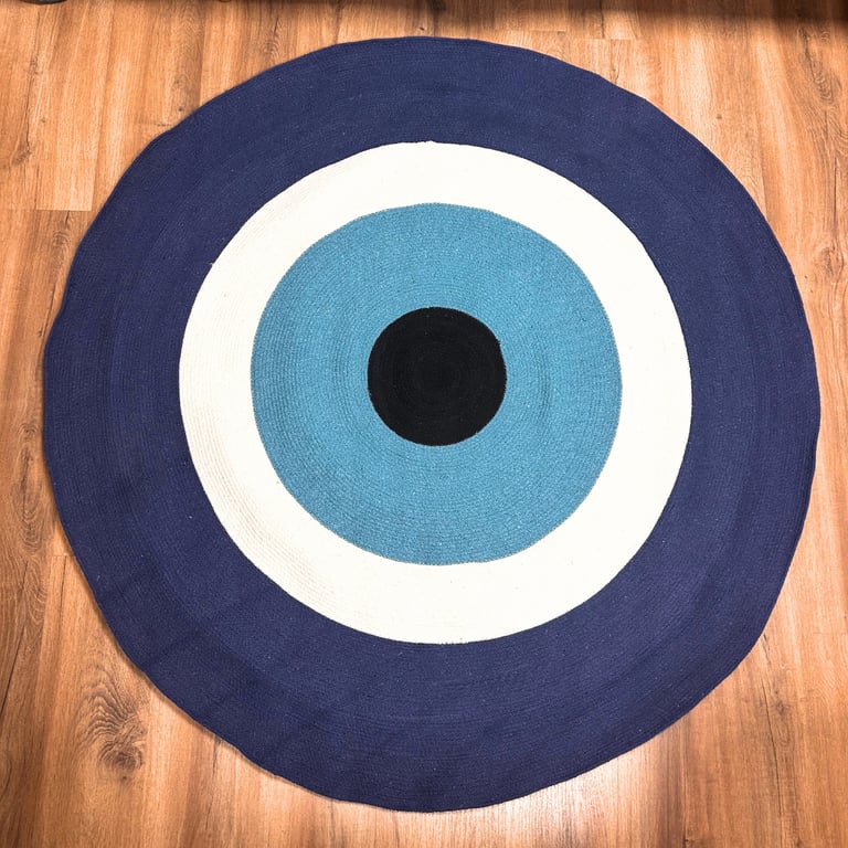 Handwoven Cotton Rope Evil Eye Rug - Bohemian Decor Addition