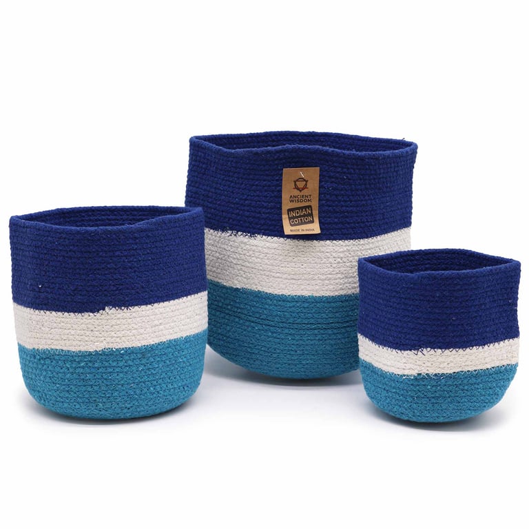 3 Jute Rope Baskets (Evil Eye Design) - Durable & Decorative Set